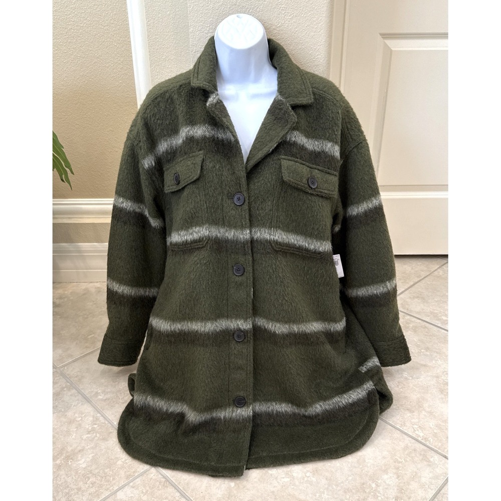 Old Navy Wool Blend Car Coat Womens M Green 4 Button Notch Lapel Heavyweight NEW